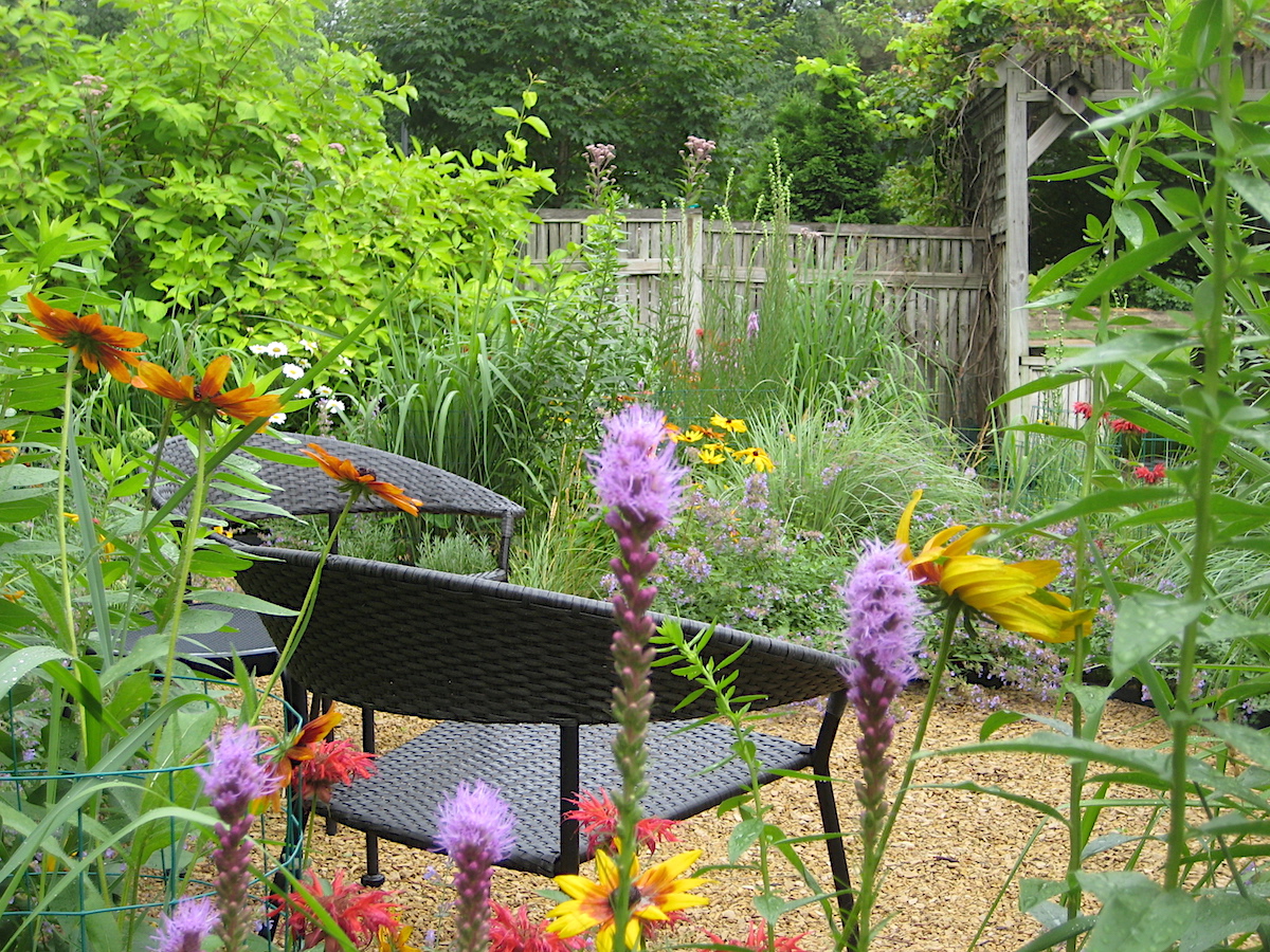 The formally wild garden by Prairieform in mid-summer and in full bloom.