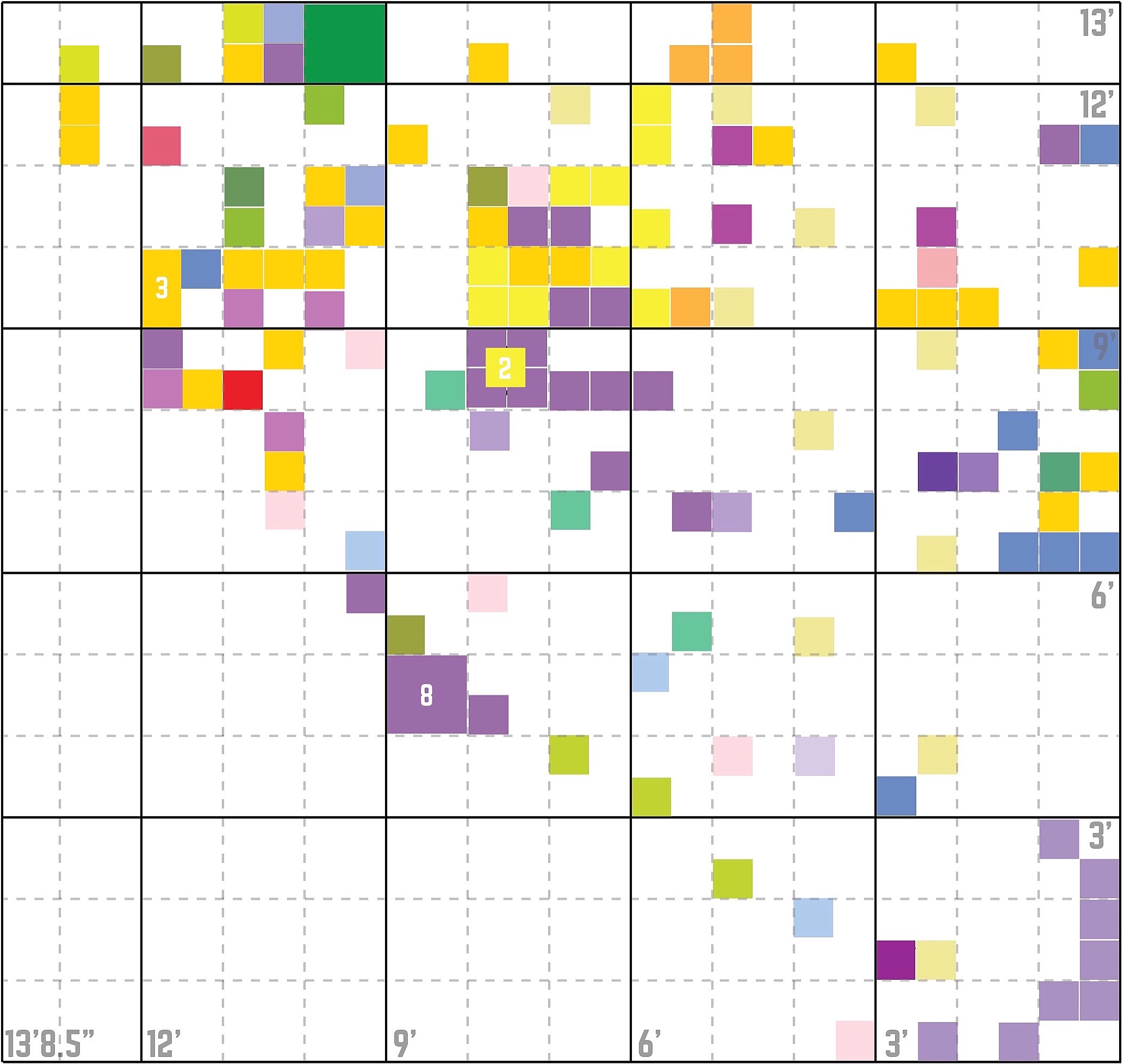 Grid diagram of geocoded plants growing within the Butterfly Redux landscape by John Kamp of Prairieform.