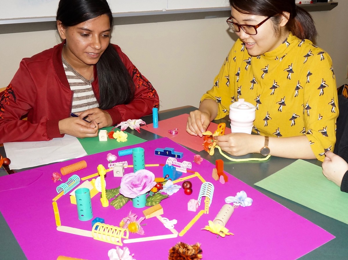 Students at Soka University building their ideal city.