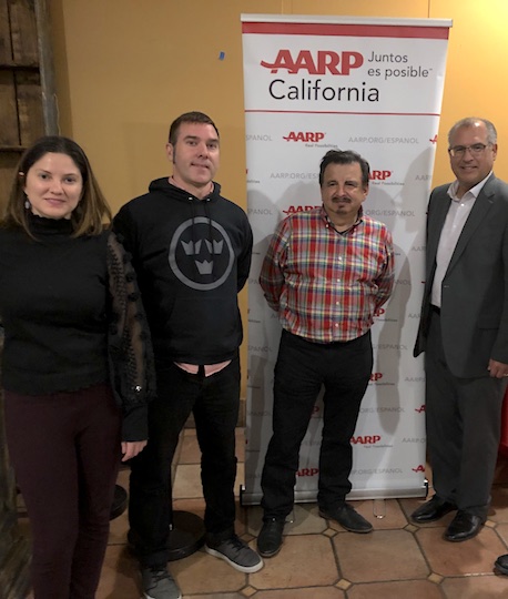 James Rojas, Fred Buzo, John Kamp, and an AARP staffer at a hands-on model-bulding workshop at the San Jose Mexican Heritage Center.